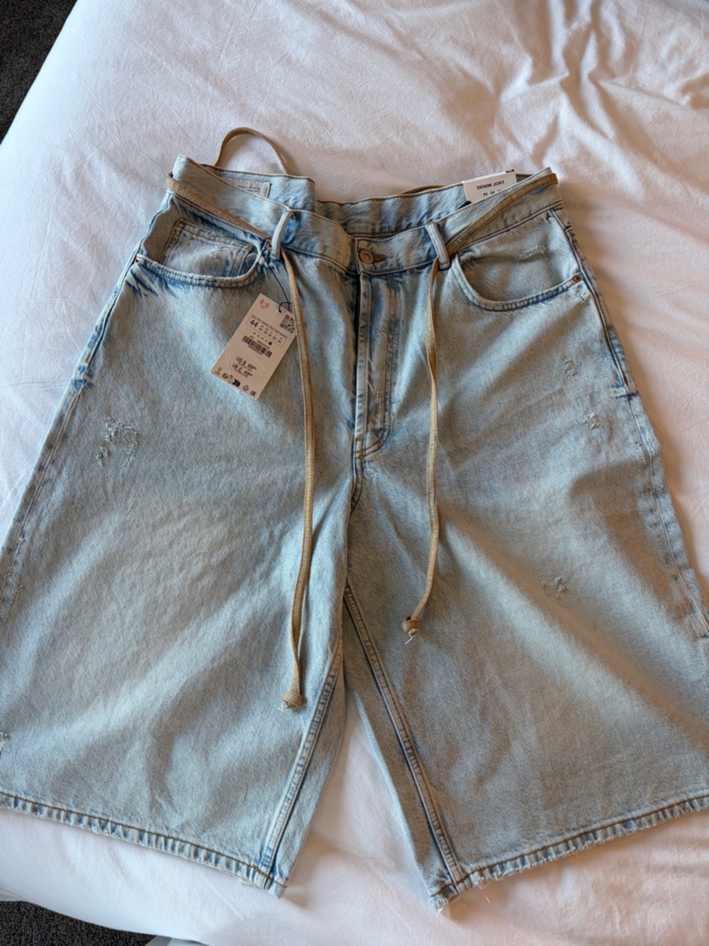 Zara Light Blue Denim Jean Shorts with Drawstring Waist